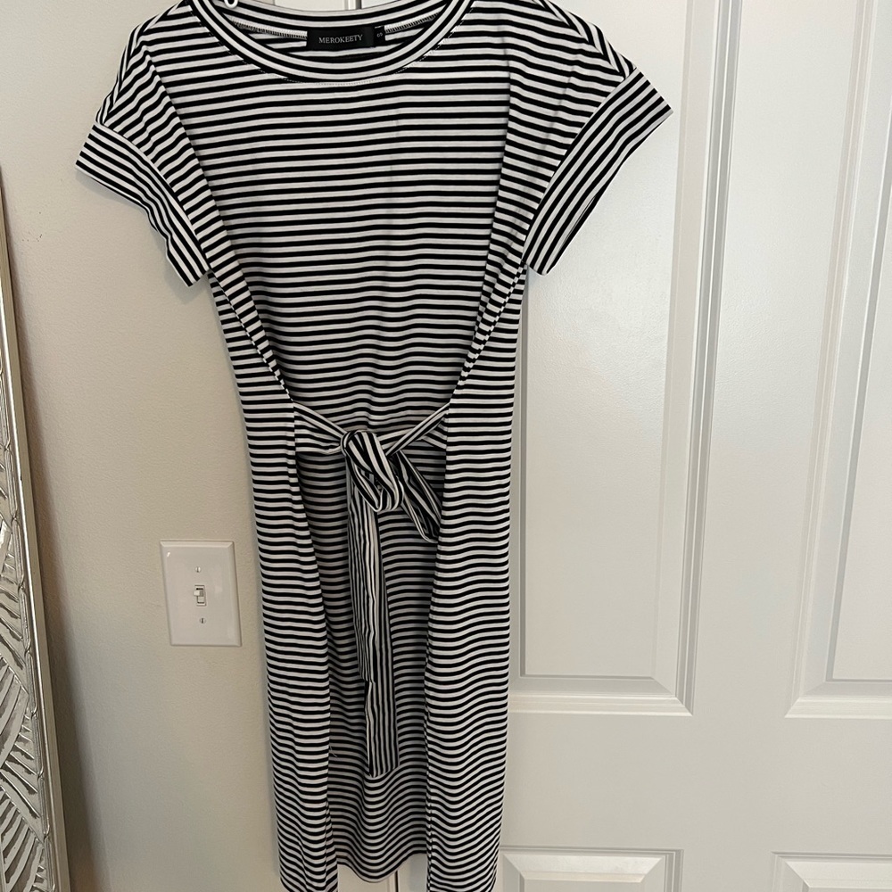Striped tie front dress